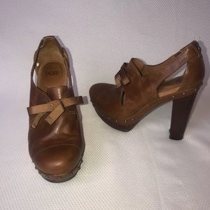 Ugg Celestina Brown Platform Clogs Heels 8.5